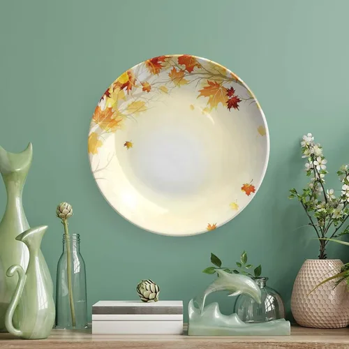 Miniatura 5 de XISUNYA Plato decorativo de 6 pulgadas, cerámica de cerámica para decoración de otoño, imagen suave de hojas de otoño desvanecidas, impresión