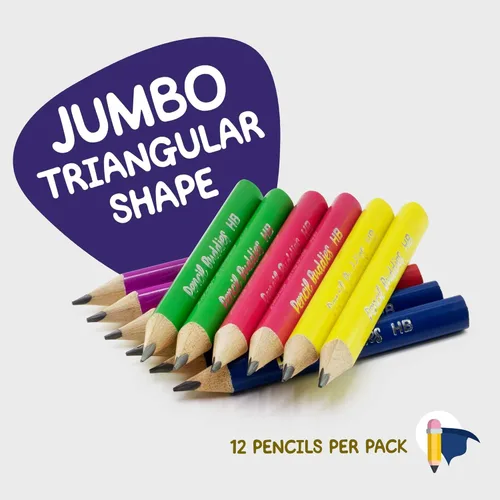 Miniatura 3 de Lápices cortos jumbo para niños, preescolares, jardín de infantes, niños pequeños y principiantes, 12 lápices de grasa #2 con agarre triangular, 1
