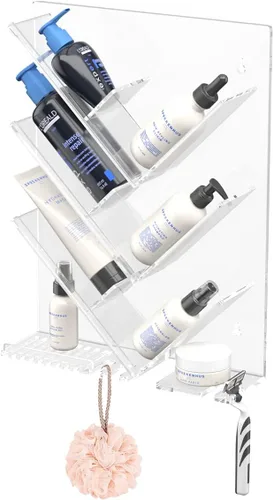 Miniatura 8 de AITEE Organizador de Baño Acrílico Caddy, Soporte Transparente para Champú Montado en la Pared, Organizador de Ducha con Ventosa, Sin Perforaciones
