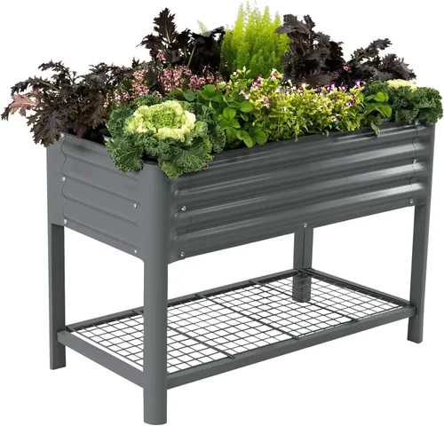 Miniatura 19 de Cama de jardín elevada rodante - Serie V, camas de jardín de 2' x 4' con patas y estante de almacenamiento para patio y porche, capacidad