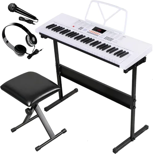 Miniatura 9 de ZENY Piano de teclado eléctrico portátil de 61 teclas con altavoces integrados, pantalla LED, auriculares, micrófono, soporte para piano, soporte