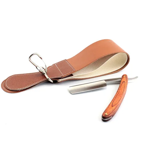 Miniatura 4 de Grandslam Pro - Maquinilla de afeitar recta de acero inoxidable 420 con mango de madera natural con refuerzo de cuero de primera calidad, kit