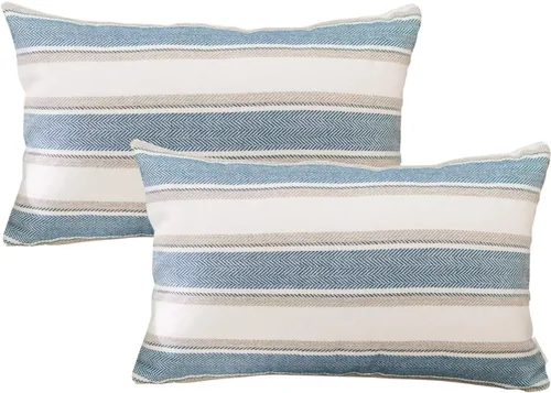 Miniatura 31 de Funda de cojín a rayas de lino suave tipo lino cuadrado decorativo con cremallera oculta para sofá, cama, sofá cama, sala de estar, 35,6 x 35,6 cm