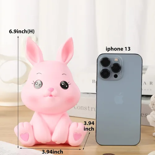 Miniatura 5 de H&W Little Bunny - Alcancía con diseño de conejo, el mejor regalo de cumpleaños, color rosa