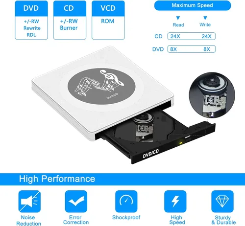 Miniatura 5 de BUNUD Unidad externa de CD y DVD: USB C y USB 3.0 Grabador de CD Reproductor de DVD para PC portátil Windows 11 Mac Linux - Escritor lector