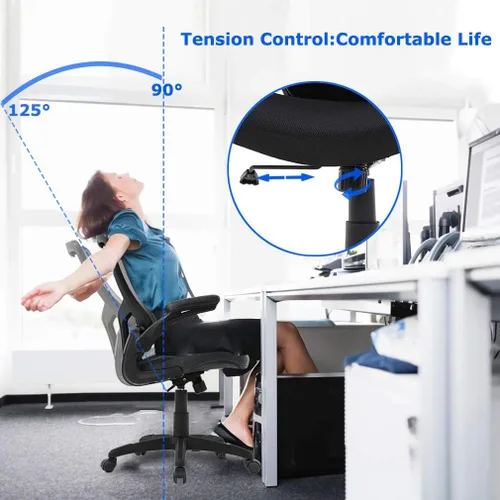 Miniatura 5 de Silla de oficina ergonómica silla de escritorio de malla para computadora con soporte lumbar brazos abatibles giratorios ajustables a media espalda