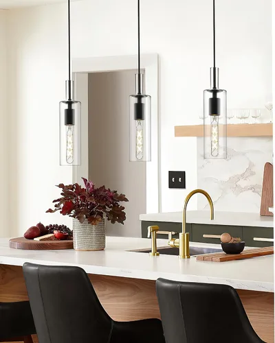 Miniatura 8 de AUTELO Lámparas Colgantes Modernas, Lámpara Colgante de Vidrio de 1 Luz, Luminarias Colgantes Industriales en Acabado de Metal Negro con Vidrio