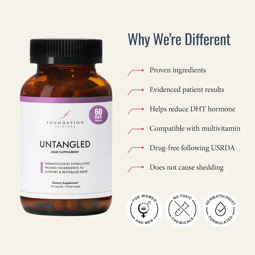 Miniatura 2 de Foundation Skincare Vitaminas para el cabello sin enredos (suministro para 60 días) – Suplemento de colágeno y biotina para mujeres y hombres