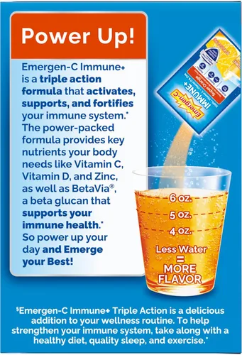 Miniatura 9 de Emergen-C Immune+ Apoyo Inmunológico de Triple Acción en Polvo, BetaVia (R), 1000 mg de Vitamina C, Vitaminas B, Vitamina D y Antioxidantes, Súper