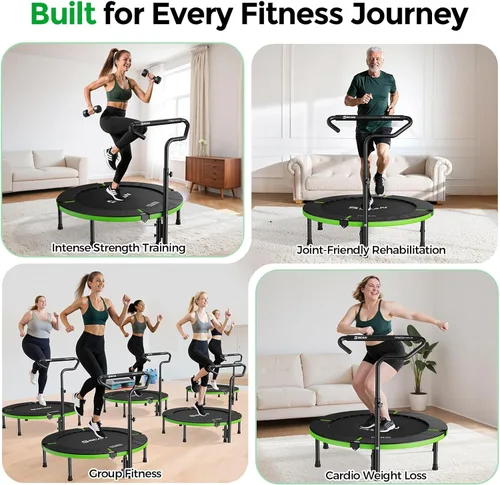 Miniatura 7 de BCAN 40"/38" Foldable Mini Trampoline, Rebounder Trampoline for Adults, U/T Adjustable Foam Handle, Exercise Rebounder for Adults Indoor/Garden