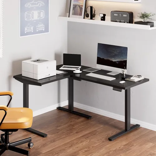 Miniatura 2 de FLEXISPOT Escritorio de pie en forma de L, escritorio de esquina eléctrico de altura ajustable de 63 x 47 pulgadas, estación de trabajo