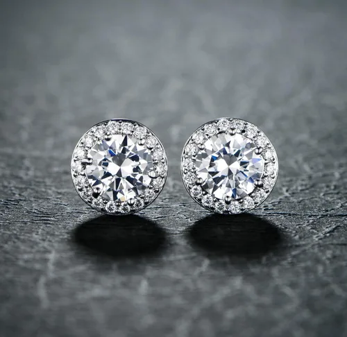 Miniatura 3 de Aretes de tuerca de circonita cúbica chapados en oro, aretes de imitación con halo de diamantes grandes de 0.276in y 18 aretes pequeños de piedra