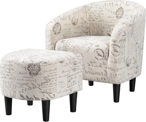 Miniatura 10 de Yaheetech Sillón moderno con reposapiés de piel sintética con reposapiés, silla de lectura con reposapiés, color negro