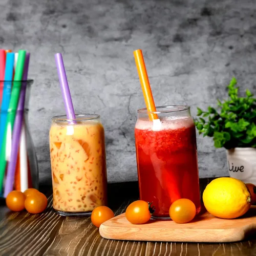 Miniatura 4 de 50 piezas de pajitas jumbo para batidos, pajitas Boba desechables de plástico colorido.