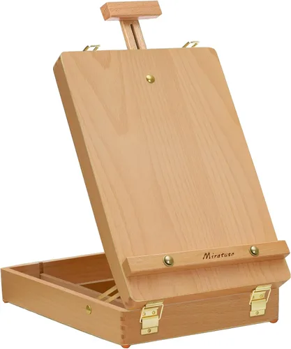 Caballete de arte de mesa para pintar, caja de bocetos de madera premium, caballete de pintura de escritorio portátil para estudiantes artistas