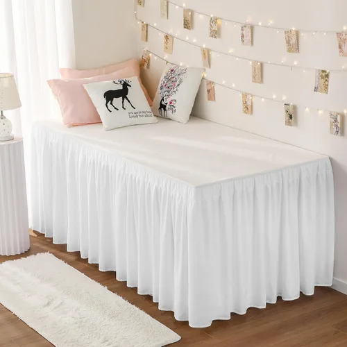 Miniatura 35 de Falda de cama RIMELA envoltura volante elástica que protege contra el polvo con color sólido, resistente a las arrugas y a la decoloración con Blanco