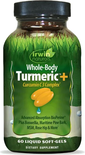 Irwin Naturals Turmeric+ para todo el cuerpo - BioPerine Complex Absorción Mejorada - 60 cápsulas blandas líquidas