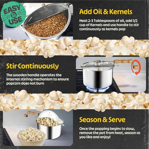 Miniatura 3 de Great Northern Popcorn Máquina para hacer palomitas de maíz con asas de madera, plata, 5 cuartos de galón (529019ECS)