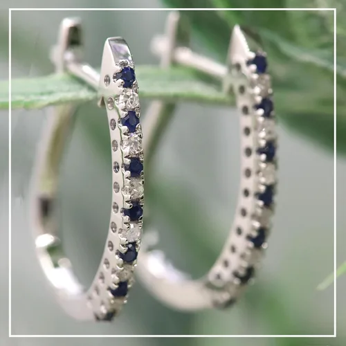 Miniatura 2 de Dazzlingrock Collection Pendientes de aro redondos de oro de 14 quilates con zafiro azul y diamante blanco para mujer