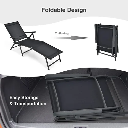 Miniatura 7 de Giantex Sillón de patio plegable, tumbona para tomar el sol al aire libre con respaldo de 5 posiciones, reposapiés de 2 posiciones, marco de acero