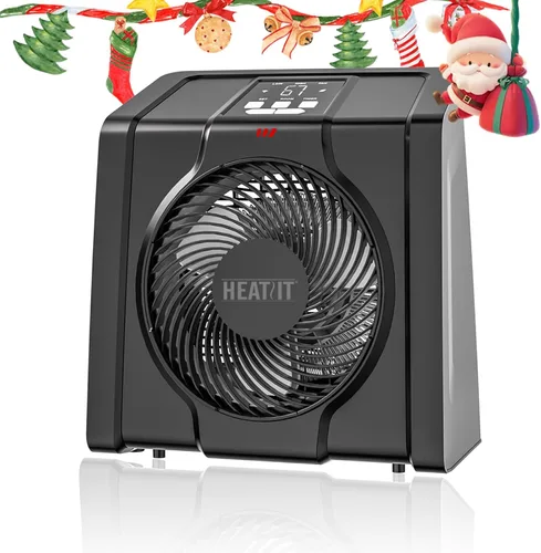 HEATIT Calentador de espacio para interiores, pantalla digital con termostato, temporizador de 1-12 horas, modo de ventilador, 1500 W/750 W, Negro