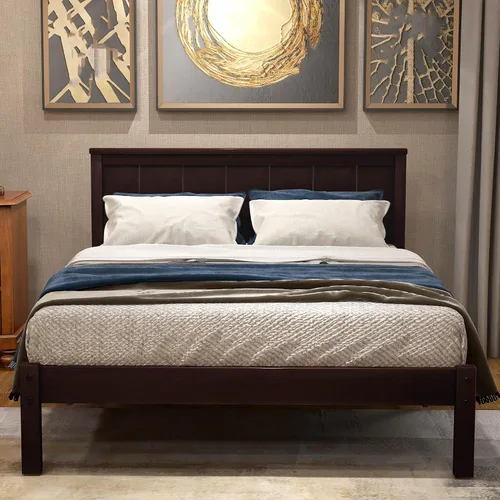 Miniatura 3 de Marco de cama de tamaño individual con cabecero, marco de cama de plataforma de madera, estilo rústico moderno, resistente, soporte de listones