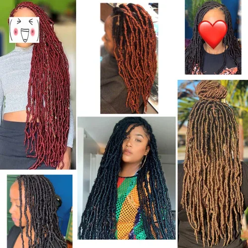 Miniatura 6 de Leeven - 6 paquetes de 21 mechones de cabello largo trenzado para mujer, trenzas de ganchillo sintético de cabello rizado desordenado estilo Rastas