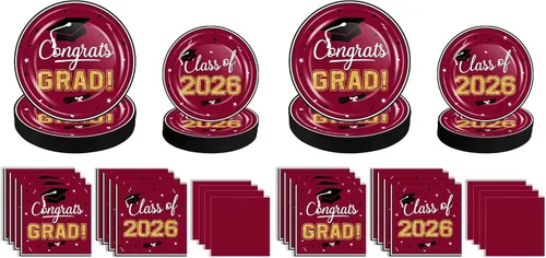 Miniatura 11 de OuMuaMua suministros de vajilla para fiesta de graduación 2026 - 200 piezas, platos y servilletas desechables azules y blancas para la decoración