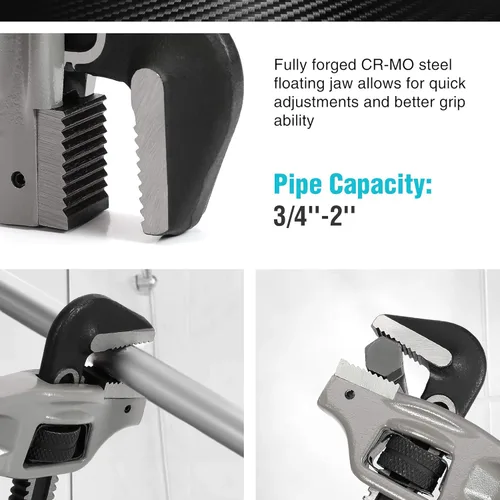 Miniatura 3 de DURATECH Llave de tubo desviada de aluminio resistente de 14 pulgadas, capacidad de 2 pulgadas de mordaza, llave de fontanería ajustable, forjada