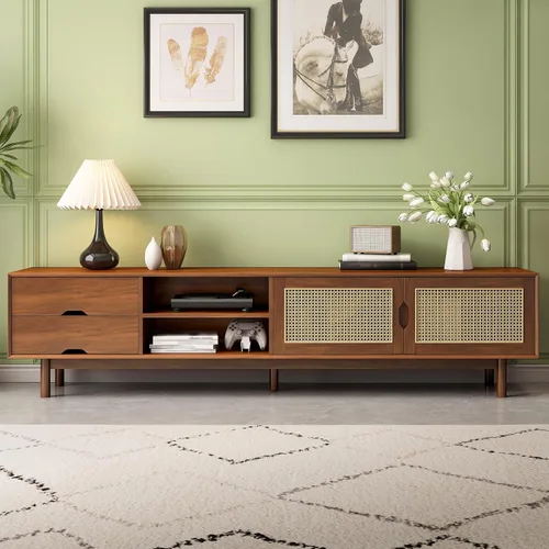 Miniatura 12 de Soporte de TV moderno de 70.8 pulgadas para televisores de hasta 80 pulgadas, centro de entretenimiento con 3 cajones y 2 gabinetes, diseño