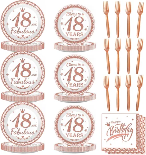 Miniatura 15 de Decoraciones de cumpleaños 70 para mujer, platos y servilletas de feliz cumpleaños 70, suministros de fiesta de oro rosa, vajilla de 70 y fabulosa
