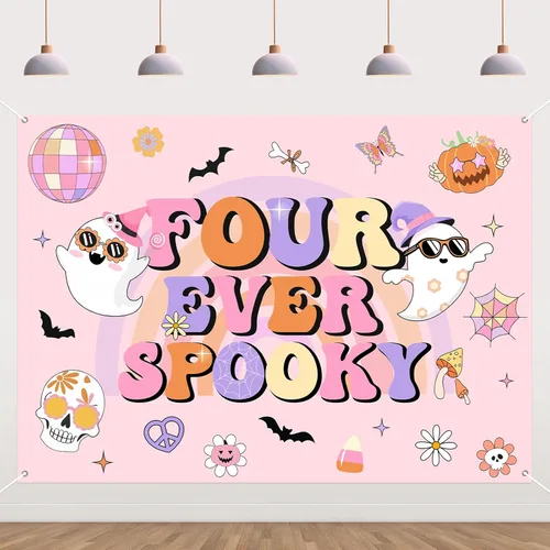 Miniatura 8 de Groovy - Decoración de fiesta de cumpleaños de Halloween, 7 x 5 pies, pancarta de fondo de feliz día de abucheo para niña, decoración bohemia arco
