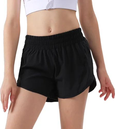 Aurefin Pantalones cortos deportivos para niñas, pantalones cortos de secado rápido para niños, adolescentes y niñas, pantalones cortos deportivos
