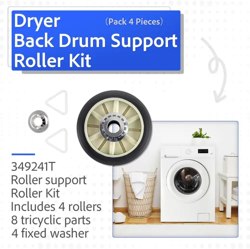 Miniatura 3 de Paquete de 4 rodillos de tambor de secadora 349241T repuesto para Whirlpool, Kenmore, Sears 3397590 AP3098345 349241 3397588 337089