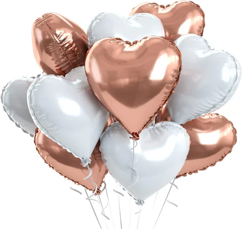 Miniatura 20 de Globos de corazón azul bebé, 10 piezas de globos en forma de corazón azul claro y blanco pastel, globos de papel de aluminio blanco arena crema