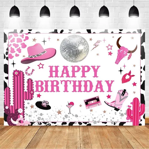 Avezano Fondo de fiesta de cumpleaños con diseño de vaca rosa intenso, para fiesta de cumpleaños de vaquera y vaquera (6 x 4 pies)