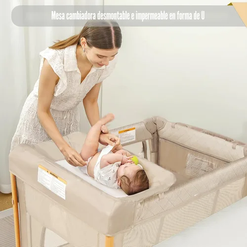Miniatura 4 de Moisés para bebé 5 en 1, paquete y juego, cuna de bebé ajustable junto al dormir, configuración de un segundo y una mano, corralito portátil Beige