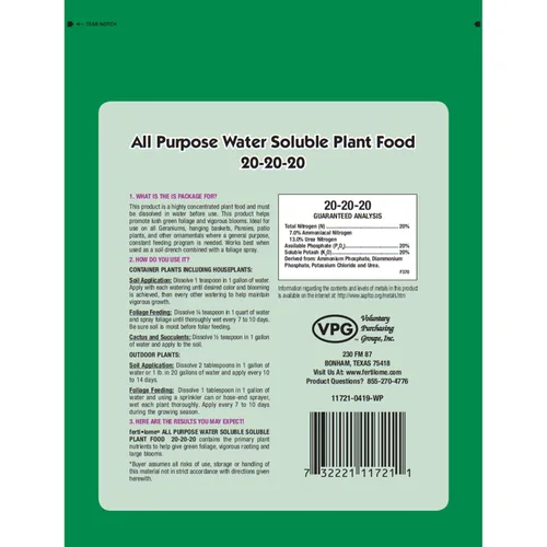 Miniatura 2 de Fertilome (11721) Alimento vegetal soluble en agua para todo propósito 20-20-20 (1.5 lb.)