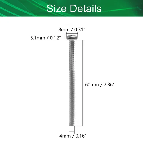 Miniatura 2 de Tornillos de máquina de jalar de perilla M4-0.028x0.197 in M4-0.028x0.197 in Tornillos de cabeza plana métrica Phillips Drive Tornillo de cabeza