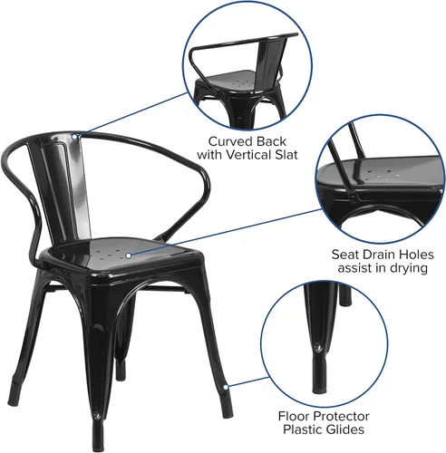 Miniatura 4 de Flash Furniture silla de metal con apoyabrazos, Metal, Negro