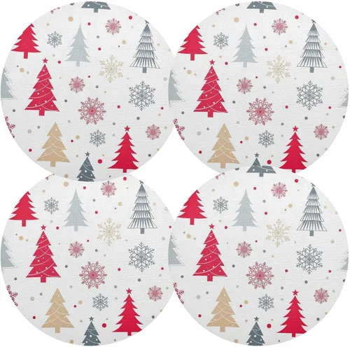 Miniatura 2 de Manteles individuales de mesa redonda de árboles de Navidad estilizados, resistentes al calor, antideslizantes, lavables, para cocina, talla 1 x
