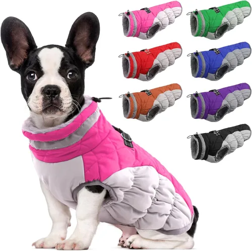 Miniatura 19 de Lelepet Abrigo cálido para perro, abrigo de invierno para perro, chaqueta impermeable para perros con arnés incorporado, chaleco reflectante
