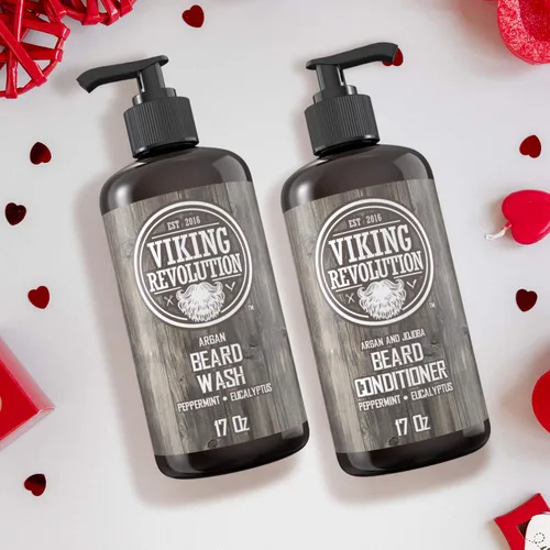 Miniatura 2 de Best Deal Juego de acondicionador para barba con aceite de argán y jojoba, suaviza y fortalece menta natural y aroma a eucalipto, champú para barba