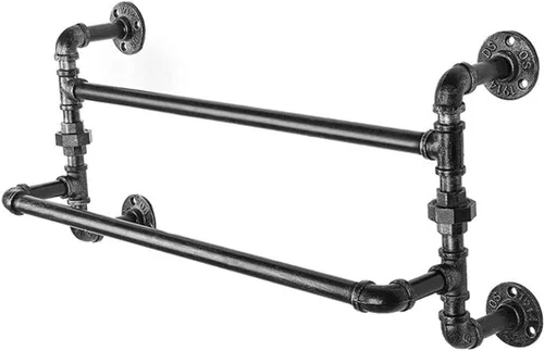 Miniatura 4 de Toallero para toallas, toallero retro con doble toallero, estante de ducha montado en la pared, estilo industrial, tubería de hierro, estantes