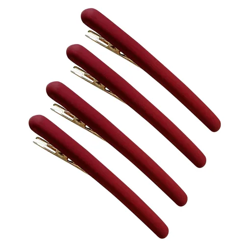 4 pinzas para el cabello con pico de cocodrilo de metal estrecho esmerilado de 3.5 pulgadas, pinzas para el pelo brillantes, pasadores elegantes Rojo