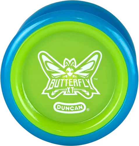 Duncan Toys Butterfly XT - Yoyó con cuerda, eje de rodamiento de bolas y cuerpo de plástico, yoyó para trucos de cuerda, azul con tapa verde Azul y