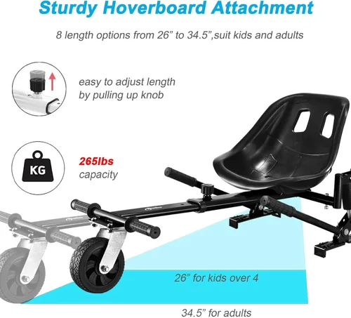 Miniatura 3 de Hishine Accesorio de Kart Hoverboard con amortiguadores dobles y rueda todoterreno de 6 pies, capacidad de 265 libras, longitud ajustable de 26 a