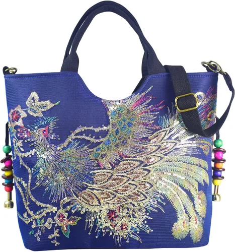 Bolsos de hombro vintage para mujer, bolsos de mano, bolso de viaje para mujer con lentejuelas brillantes bordadas fénix