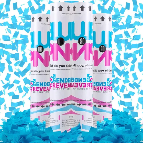 Miniatura 8 de Cañón de confeti prémium para revelación de género, juego de 4 cañones mezclados (2 azules y 2 rosas) para revelación de género, para decoraciones