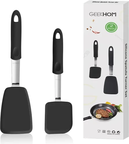 GEEKHOM - Juego de 2 espátulas de silicona, resistentes al calor, flexibles, para utensilios de cocina antiadherentes, utensilios de cocina